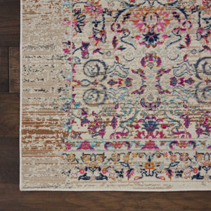 Homeroots 8' Elegant Ivory & Brown Floral Distressed Runner Rug – Stain Resistant, Durable & Stylish Accent  Polypropylene 553335
