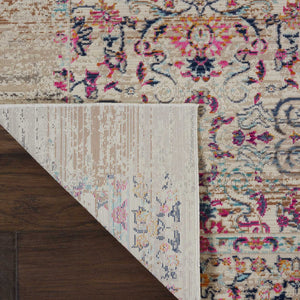 Homeroots 8' Elegant Ivory & Brown Floral Distressed Runner Rug – Stain Resistant, Durable & Stylish Accent  Polypropylene 553335