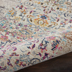 Homeroots 8' Elegant Ivory & Brown Floral Distressed Runner Rug – Stain Resistant, Durable & Stylish Accent  Polypropylene 553335