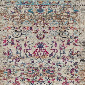 Homeroots 8' Elegant Ivory & Brown Floral Distressed Runner Rug – Stain Resistant, Durable & Stylish Accent  Polypropylene 553335