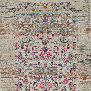 Homeroots 8' Elegant Ivory & Brown Floral Distressed Runner Rug – Stain Resistant, Durable & Stylish Accent  Polypropylene 553335