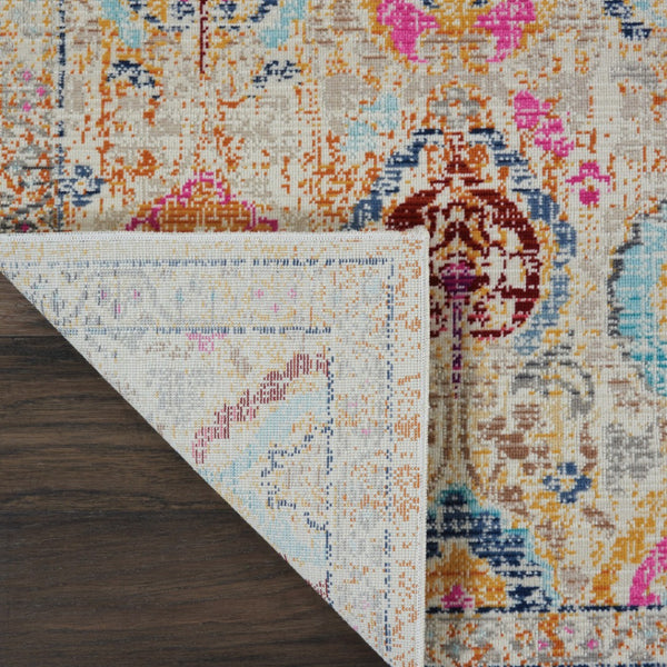 Homeroots 8' Ivory Pink And Orange Floral Distressed Runner Rug – Durable, Stain Resistant, Perfect For High Traffic Areas  Polypropylene 553336