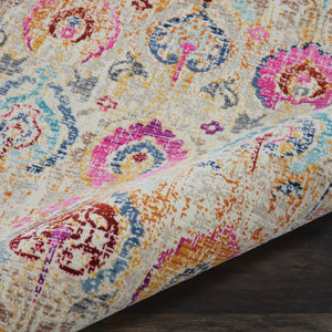 Homeroots 8' Ivory Pink And Orange Floral Distressed Runner Rug – Durable, Stain Resistant, Perfect For High Traffic Areas  Polypropylene 553336