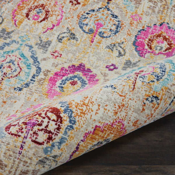 Homeroots 8' Ivory Pink And Orange Floral Distressed Runner Rug – Durable, Stain Resistant, Perfect For High Traffic Areas  Polypropylene 553336