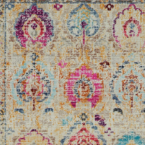 Homeroots 8' Ivory Pink And Orange Floral Distressed Runner Rug – Durable, Stain Resistant, Perfect For High Traffic Areas  Polypropylene 553336