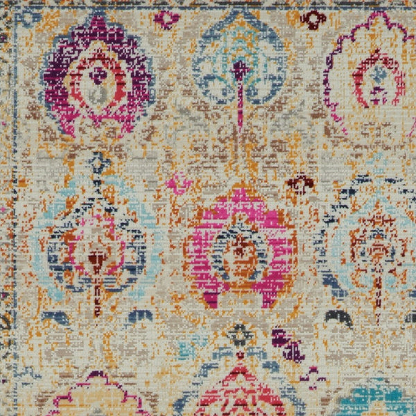 Homeroots 8' Ivory Pink And Orange Floral Distressed Runner Rug – Durable, Stain Resistant, Perfect For High Traffic Areas  Polypropylene 553336