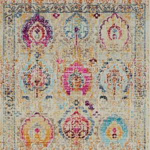 Homeroots 8' Ivory Pink And Orange Floral Distressed Runner Rug – Durable, Stain Resistant, Perfect For High Traffic Areas  Polypropylene 553336