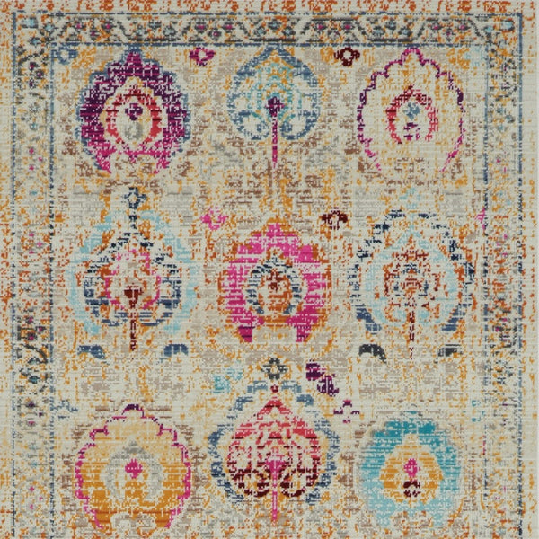 Homeroots 8' Ivory Pink And Orange Floral Distressed Runner Rug – Durable, Stain Resistant, Perfect For High Traffic Areas  Polypropylene 553336