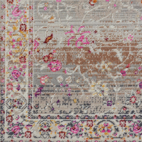 Homeroots 8' Ivory Brown And Gray Floral Distressed Runner Rug - Durable, Stain Resistant, Ideal For Busy Homes  Polypropylene 553337