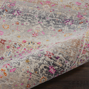 Homeroots 8' Ivory Brown And Gray Floral Distressed Runner Rug - Durable, Stain Resistant, Ideal For Busy Homes  Polypropylene 553337