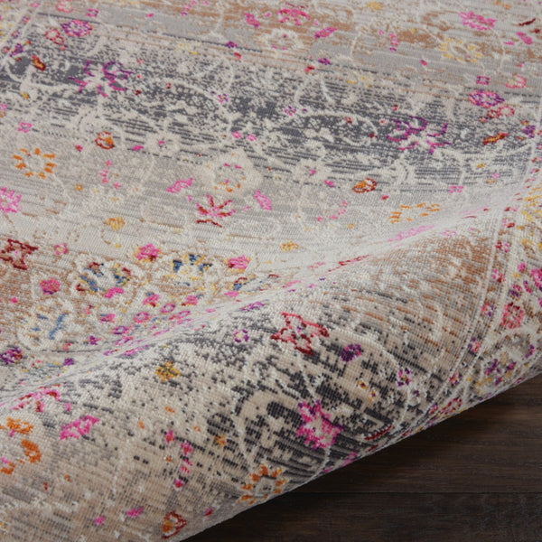 Homeroots 8' Ivory Brown And Gray Floral Distressed Runner Rug - Durable, Stain Resistant, Ideal For Busy Homes  Polypropylene 553337