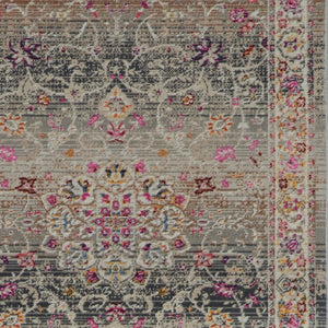 Homeroots 8' Ivory Brown And Gray Floral Distressed Runner Rug - Durable, Stain Resistant, Ideal For Busy Homes  Polypropylene 553337