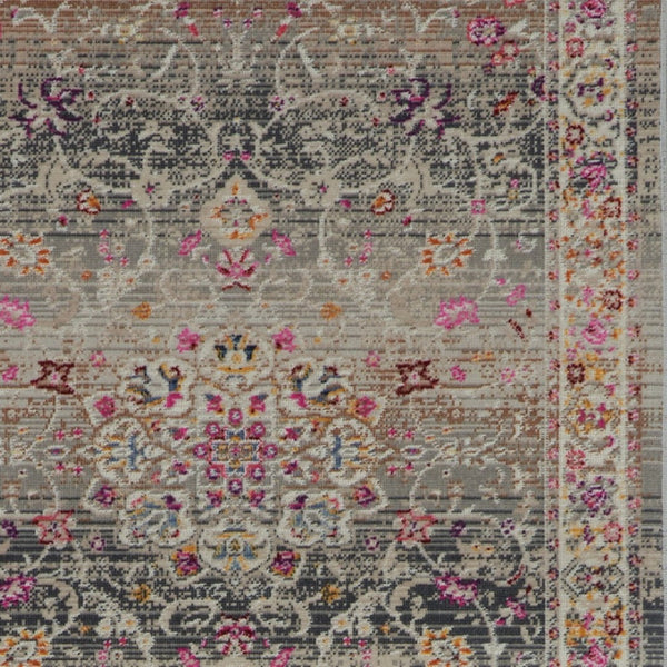 Homeroots 8' Ivory Brown And Gray Floral Distressed Runner Rug - Durable, Stain Resistant, Ideal For Busy Homes  Polypropylene 553337