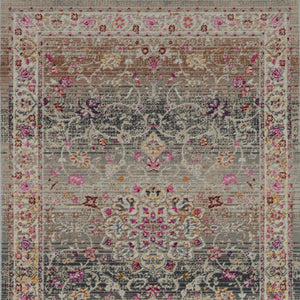 Homeroots 8' Ivory Brown And Gray Floral Distressed Runner Rug - Durable, Stain Resistant, Ideal For Busy Homes  Polypropylene 553337