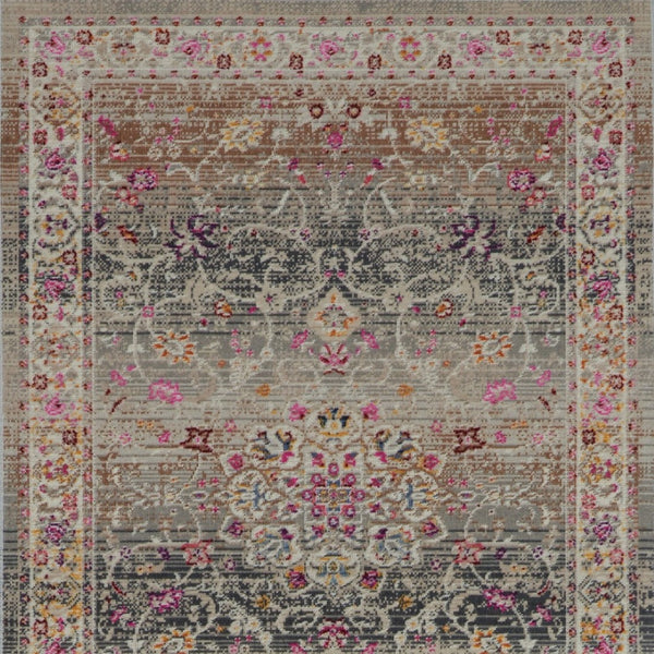 Homeroots 8' Ivory Brown And Gray Floral Distressed Runner Rug - Durable, Stain Resistant, Ideal For Busy Homes  Polypropylene 553337