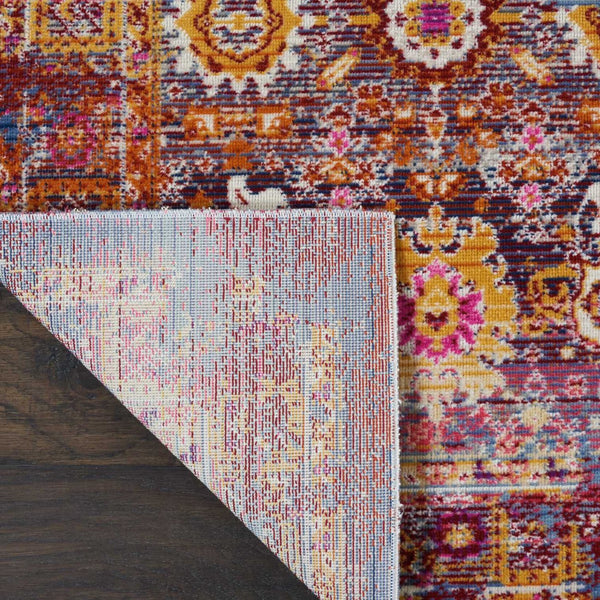 Homeroots 8' Floral Distressed Runner Rug - Blue, Yellow & Red Stain Resistant, Durable For Kids & Pets  Polypropylene 553339