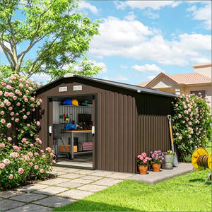 English Elm Durable Galvanized Steel Outdoor Storage Shed with Lockable Doors and Weather Resistance T3971S00225
