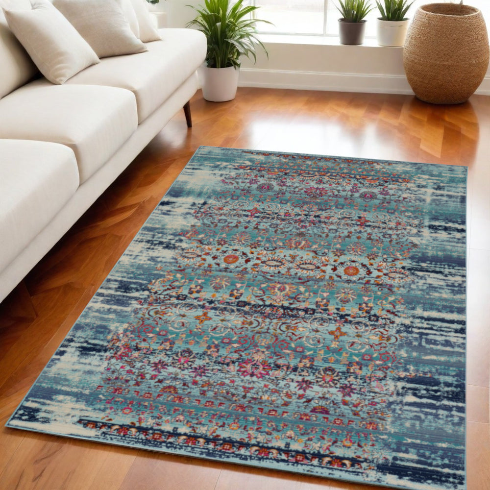 Homeroots 5' X 8' Colorful Floral Distressed Area Rug – Durable, Stain Resistant, Perfect For Kids & Pets!  Polypropylene 553341