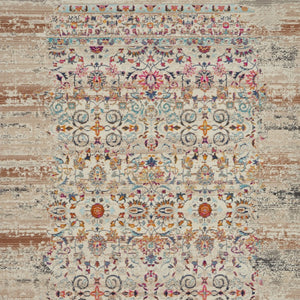 Homeroots 5' X 8' Distressed Ivory And Brown Floral Area Rug - Durable, Stain-resistant, Ideal For Kids & Pets  Polypropylene 553342