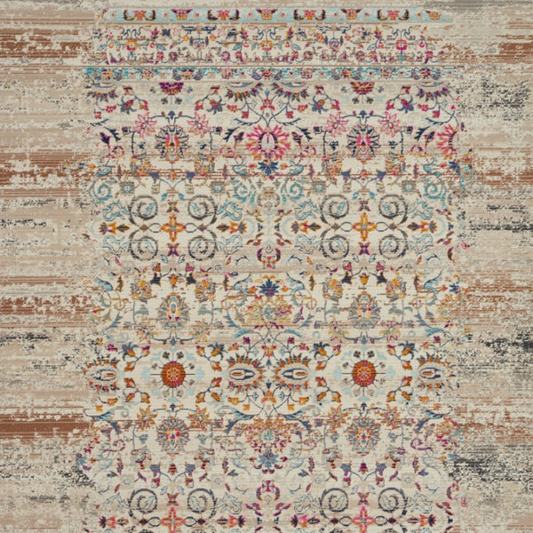 Homeroots 5' X 8' Distressed Ivory And Brown Floral Area Rug - Durable, Stain-resistant, Ideal For Kids & Pets  Polypropylene 553342