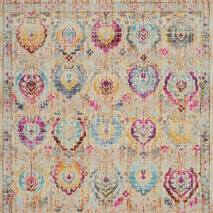 Homeroots 5' Ivory Pink And Orange Floral Distressed Area Rug - Durable, Stain Resistant, Perfect For Kids & Pets  Polypropylene 553343