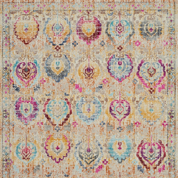 Homeroots 5' Ivory Pink And Orange Floral Distressed Area Rug - Durable, Stain Resistant, Perfect For Kids & Pets  Polypropylene 553343