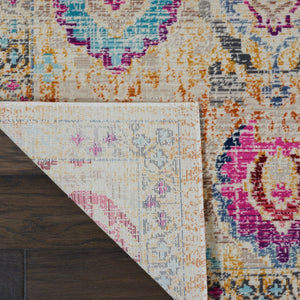 Homeroots 5' Ivory Pink And Orange Floral Distressed Area Rug - Durable, Stain Resistant, Perfect For Kids & Pets  Polypropylene 553343