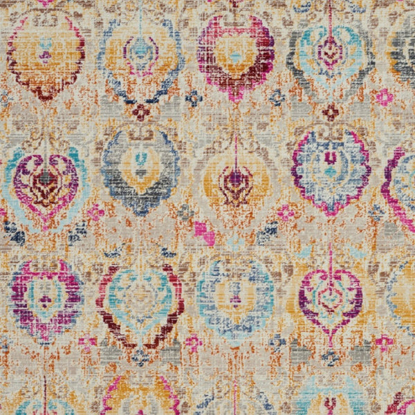 Homeroots 5' Ivory Pink And Orange Floral Distressed Area Rug - Durable, Stain Resistant, Perfect For Kids & Pets  Polypropylene 553343