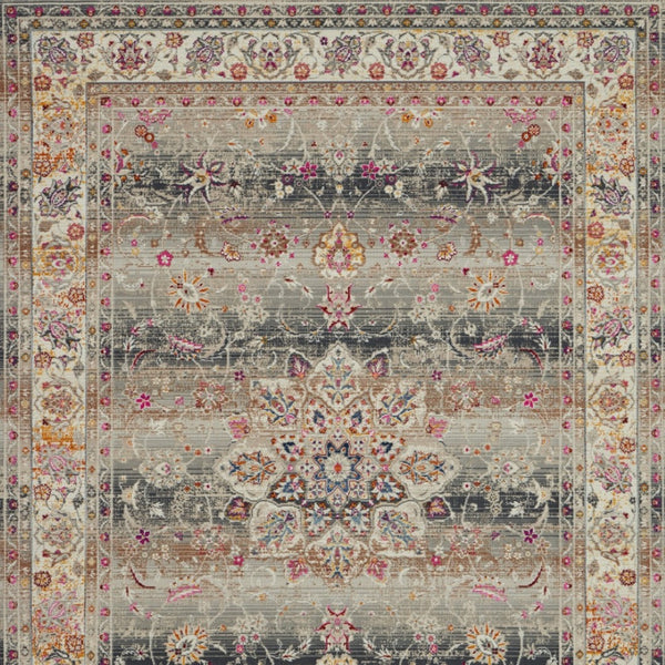 Homeroots 5' X 8' Ivory Brown & Gray Floral Distressed Area Rug - Durable, Stain Resistant, Perfect For Homes!  Polypropylene 553344