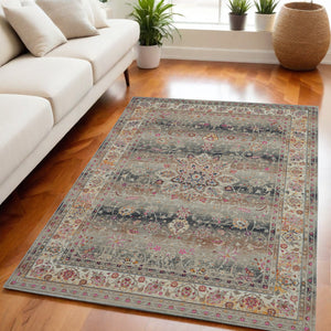 Homeroots 5' X 8' Ivory Brown & Gray Floral Distressed Area Rug - Durable, Stain Resistant, Perfect For Homes!  Polypropylene 553344