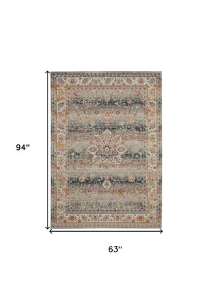 Homeroots 5' X 8' Ivory Brown & Gray Floral Distressed Area Rug - Durable, Stain Resistant, Perfect For Homes!  Polypropylene 553344