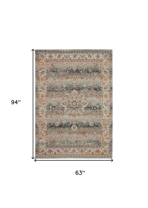 Homeroots 5' X 8' Ivory Brown & Gray Floral Distressed Area Rug - Durable, Stain Resistant, Perfect For Homes!  Polypropylene 553344