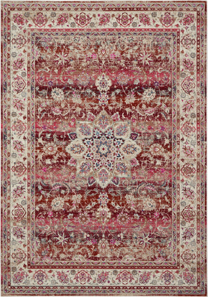 Homeroots 5' X 8' Ivory And Red Floral Distressed Area Rug - Durable, Stain Resistant, Perfect For Any Room  Polypropylene 553345