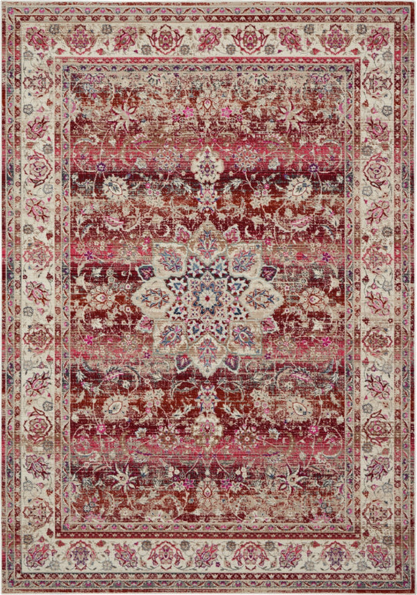 Homeroots 5' X 8' Ivory And Red Floral Distressed Area Rug - Durable, Stain Resistant, Perfect For Any Room  Polypropylene 553345