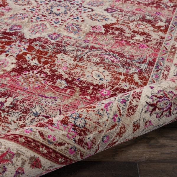 Homeroots 5' X 8' Ivory And Red Floral Distressed Area Rug - Durable, Stain Resistant, Perfect For Any Room  Polypropylene 553345