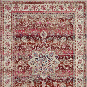 Homeroots 5' X 8' Ivory And Red Floral Distressed Area Rug - Durable, Stain Resistant, Perfect For Any Room  Polypropylene 553345