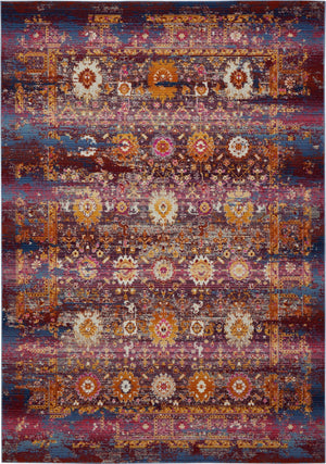 Homeroots 5' Blue, Yellow & Red Floral Distressed Non-skid Area Rug - Durable, Stain-resistant, Stylish Decor!  Polypropylene 553346