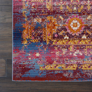 HomeRoots 8' Vibrant Floral Distressed Area Rug in Blue, Yellow, and Red – Durable, Non-Skid, Easy Care Decor 5' X 8' 553346