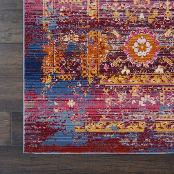 HomeRoots 8' Vibrant Floral Distressed Area Rug in Blue, Yellow, and Red – Durable, Non-Skid, Easy Care Decor 5' X 8' 553346