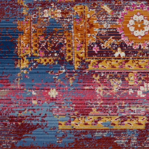 HomeRoots 8' Vibrant Floral Distressed Area Rug in Blue, Yellow, and Red – Durable, Non-Skid, Easy Care Decor 5' X 8' 553346