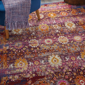 HomeRoots 8' Vibrant Floral Distressed Area Rug in Blue, Yellow, and Red – Durable, Non-Skid, Easy Care Decor 5' X 8' 553346