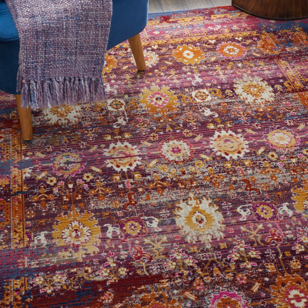 HomeRoots 8' Vibrant Floral Distressed Area Rug in Blue, Yellow, and Red – Durable, Non-Skid, Easy Care Decor 5' X 8' 553346
