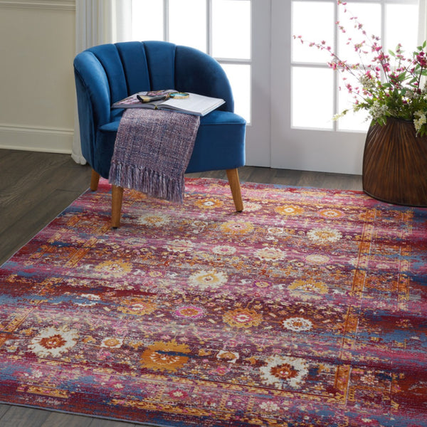 HomeRoots 8' Vibrant Floral Distressed Area Rug in Blue, Yellow, and Red – Durable, Non-Skid, Easy Care Decor 5' X 8' 553346