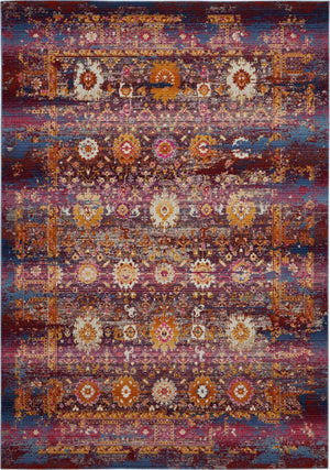 HomeRoots 8' Vibrant Floral Distressed Area Rug in Blue, Yellow, and Red – Durable, Non-Skid, Easy Care Decor 5' X 8' 553346