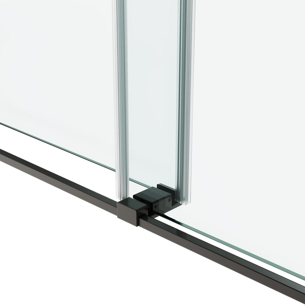 English Elm 60*72" Frameless Double Sliding Shower Door with 10mm SGCC Tempered Glass, Leak‑Free 304 Stainless Hardware Black T3177P320586