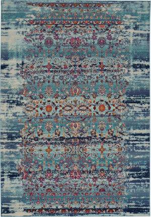 Homeroots 4' X 6' Stain-resistant Blue, Red & Orange Floral Distressed Area Rug For Kids & Pets’ Spaces  Polypropylene 553361