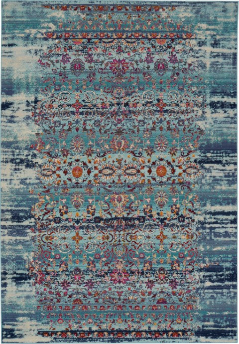 Homeroots 4' X 6' Stain-resistant Blue, Red & Orange Floral Distressed Area Rug For Kids & Pets’ Spaces  Polypropylene 553361