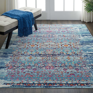 Homeroots 4' X 6' Stain-resistant Blue, Red & Orange Floral Distressed Area Rug For Kids & Pets’ Spaces  Polypropylene 553361