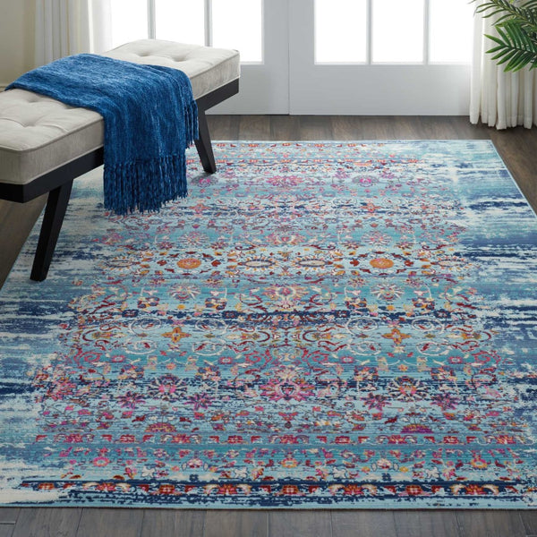 Homeroots 4' X 6' Stain-resistant Blue, Red & Orange Floral Distressed Area Rug For Kids & Pets’ Spaces  Polypropylene 553361