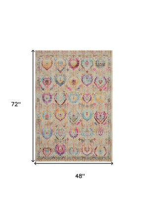 Homeroots 4' X 6' Ivory Pink & Orange Floral Distressed Area Rug - Durable, Stain Resistant For Home Elegance  Polypropylene 553363